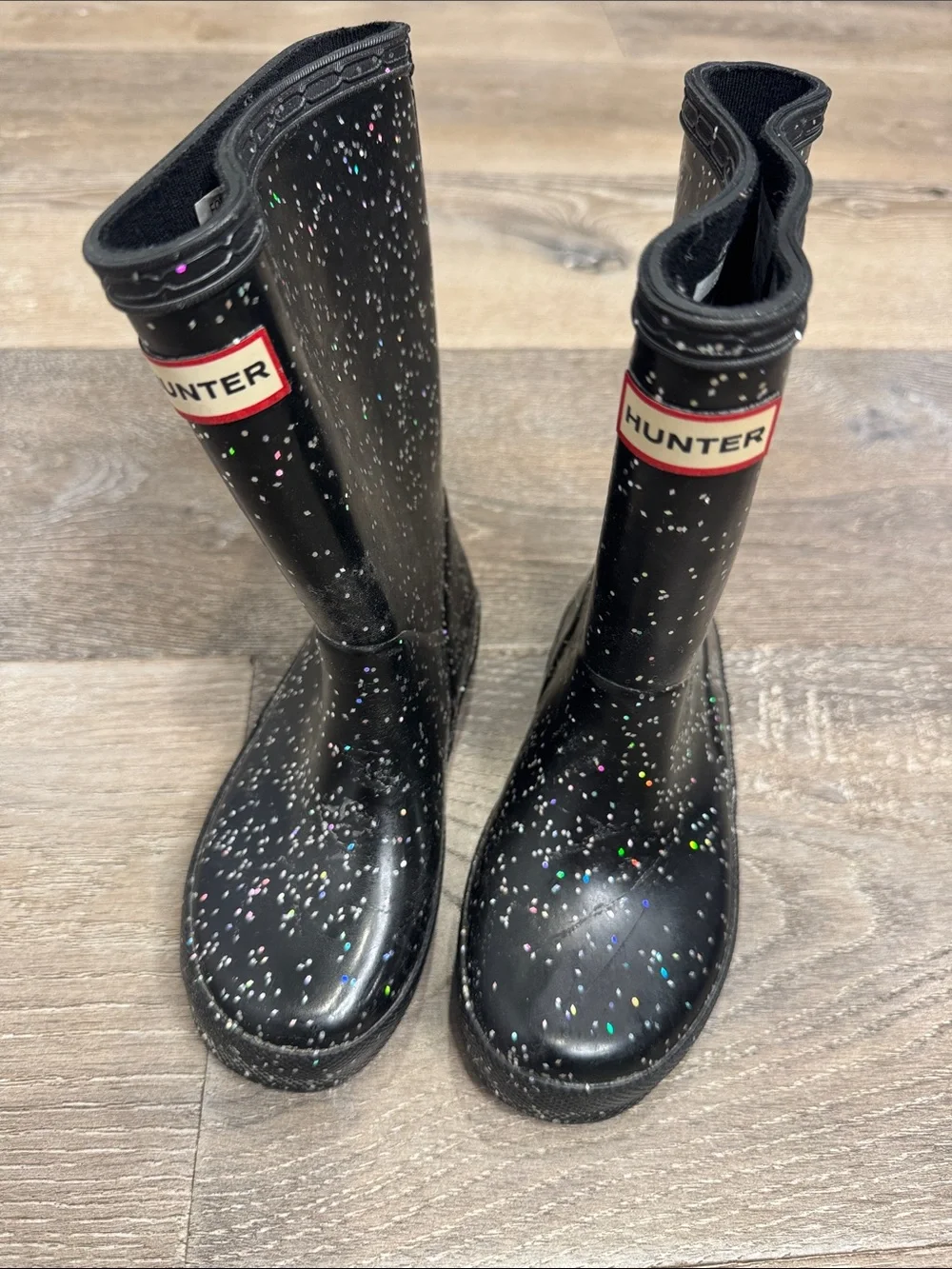 Hunter Kids Black Glitter Speckle Rain Boots